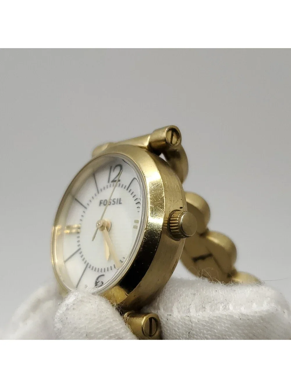 Fossil ES2495 Gold Tone Watch Women 24mm MOP Dial New Battery
